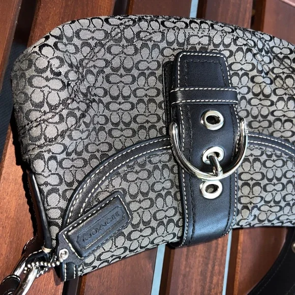 Coach Vintage Soho Signature C Black Monogram Y2K Shoulder Handbag Purse F12308 - Picture 5 of 14